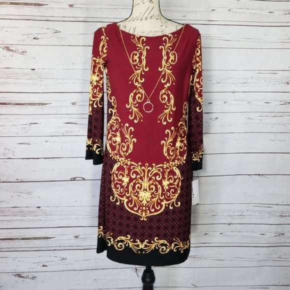 Enfocus Studio NWT burgundy scroll print dress - Picture 1 of 4